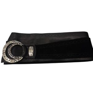 Brighton Black Leather Belt with Ornate Silver Buckle